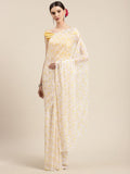 Ahalyaa Yellow Chiffon Digital Print Floral Saree