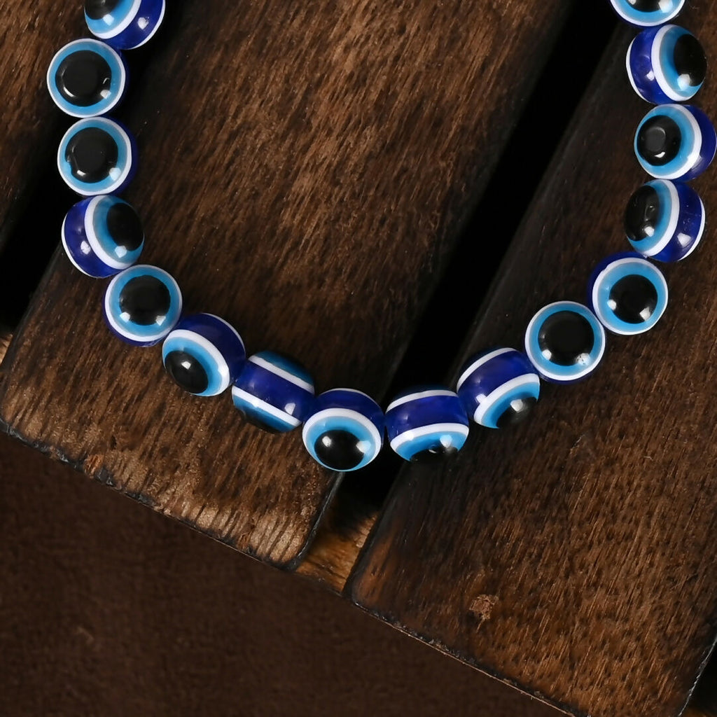 NVR Men & Women Black & Blue Evil Eye Elasticated Bracelet