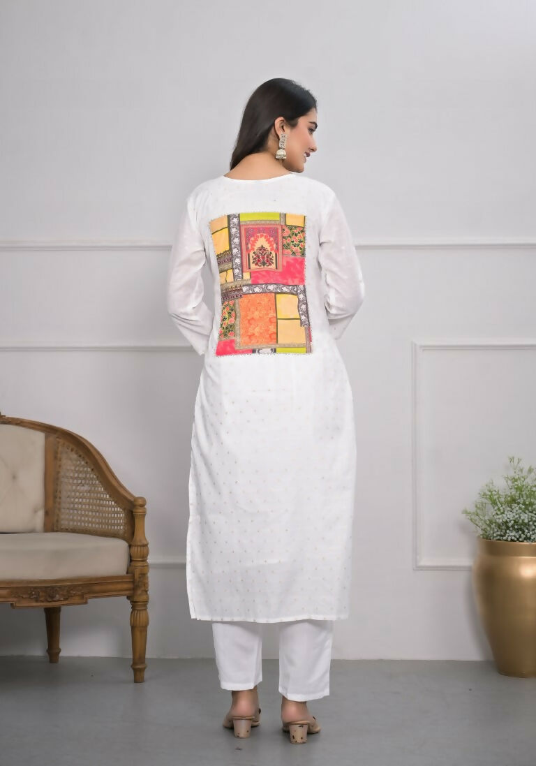 White Viscose Silk Embroidery with Thread and sequence Stitched Suit With Dupatta - Tanisha