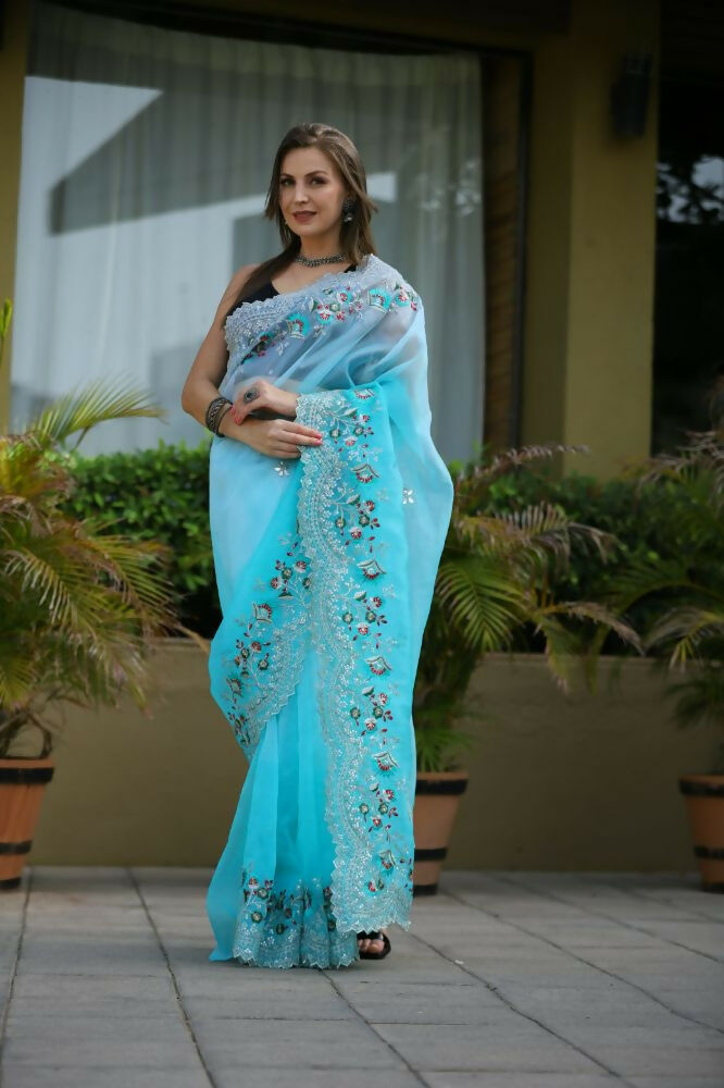 Vamsee Sanyogita Sanyogita - Sky Organza Saree