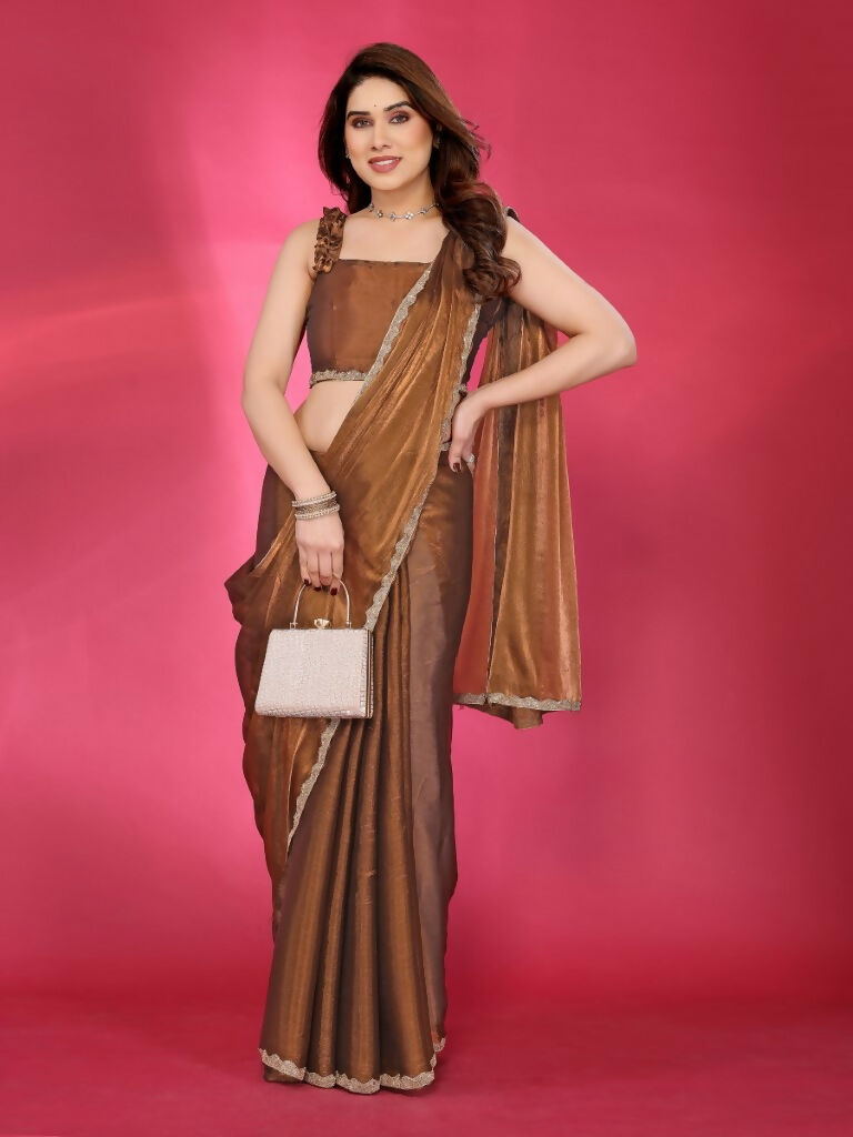 PR Fashion Browne Jimmy Choo Fabric Palin With Work Lace Saree