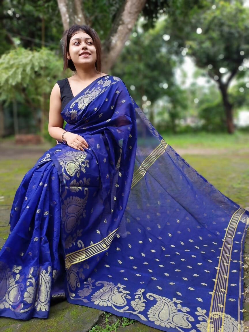 Exclusive Collection Blue Beautiful Cotton Silk Saree