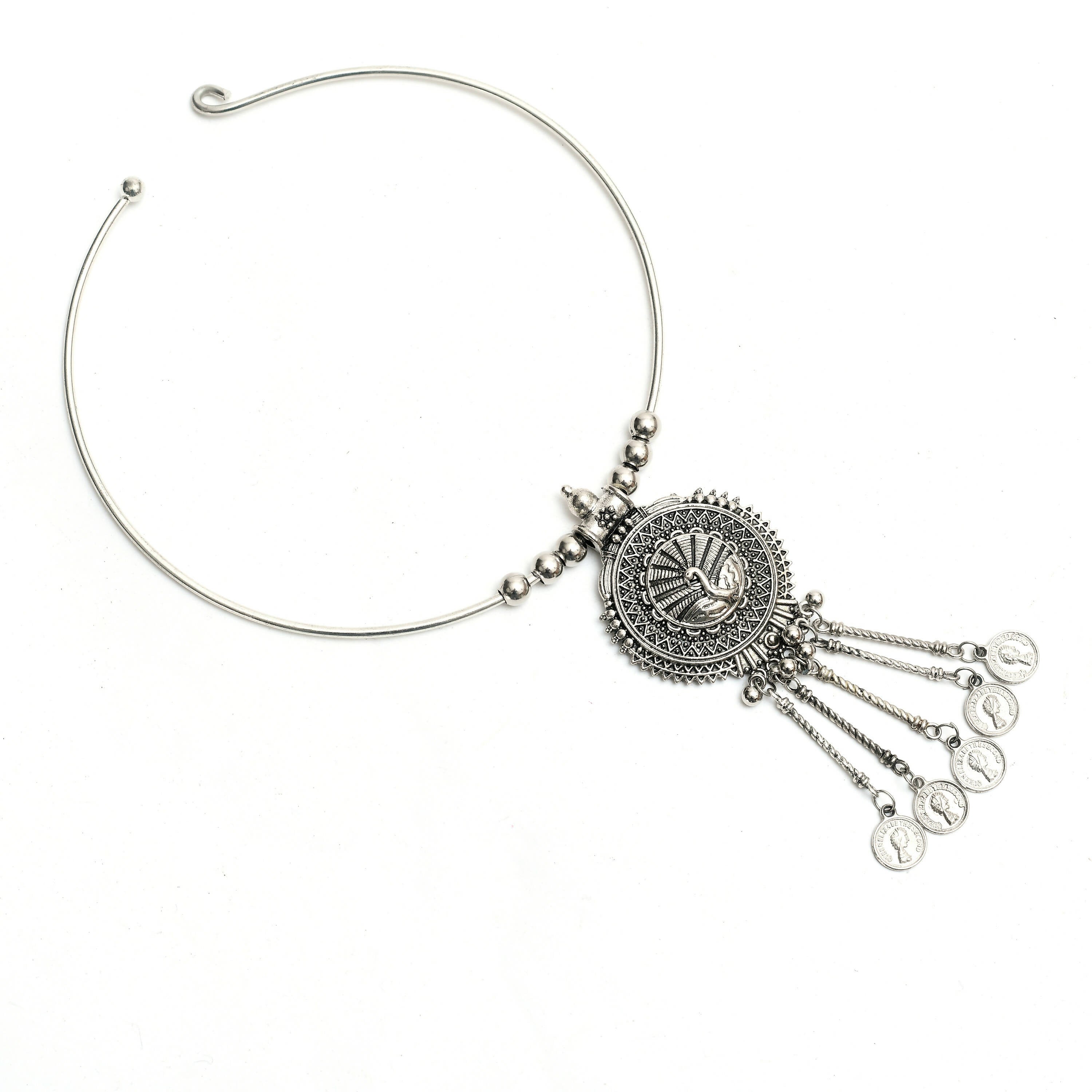 Mominos Fashion Johar Kamal Oxidised Silver-Plated Hasli Design Necklace Choker For Women