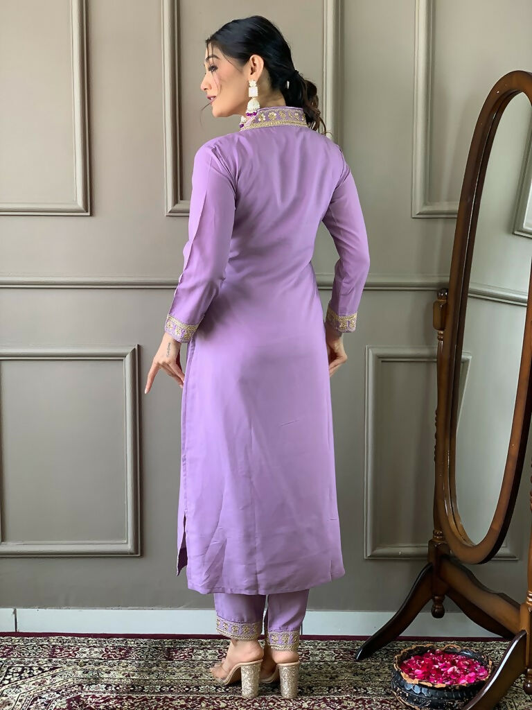 Partywear Designer Viscose Silk Blend Purple Stitched Suit With Dupatta - Tanisha
