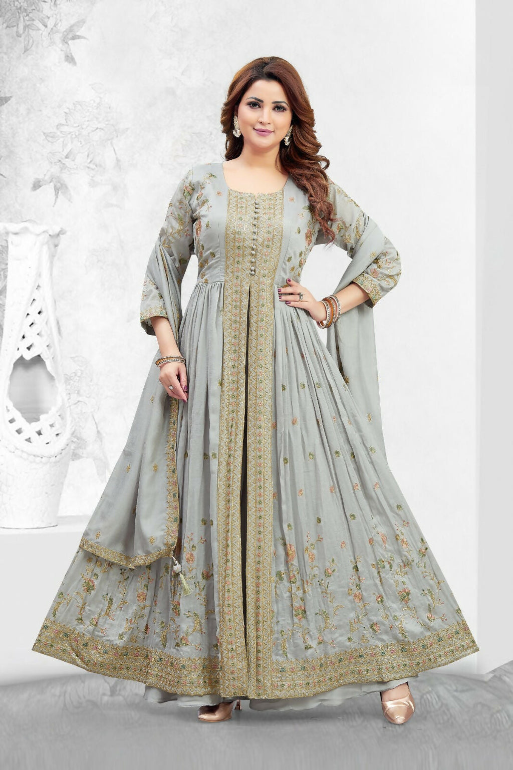 Joban Fashion Muslin Silk Grey Color Kurta Set