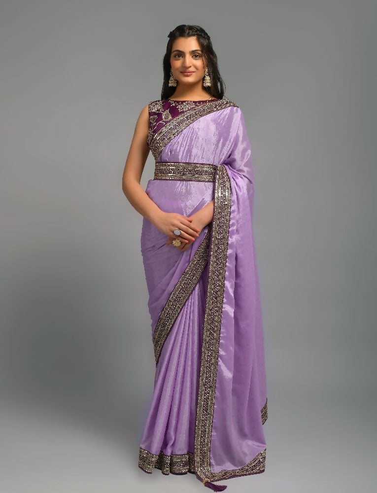 PR Fashion Onion Chinon Embroidery Lace Saree