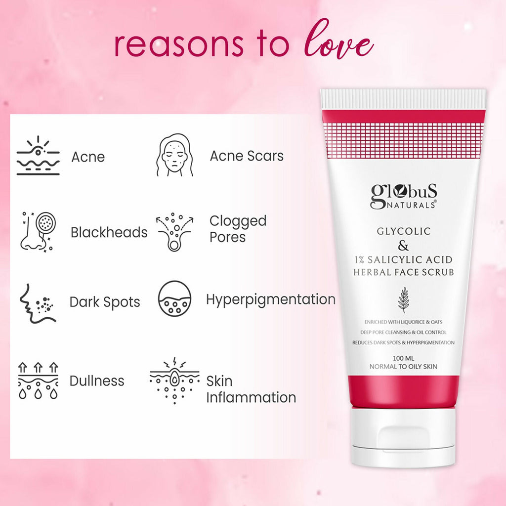 Globus Naturals Glycolic & 1% Salicylic Acid Herbal Anti Acne Face Scrub