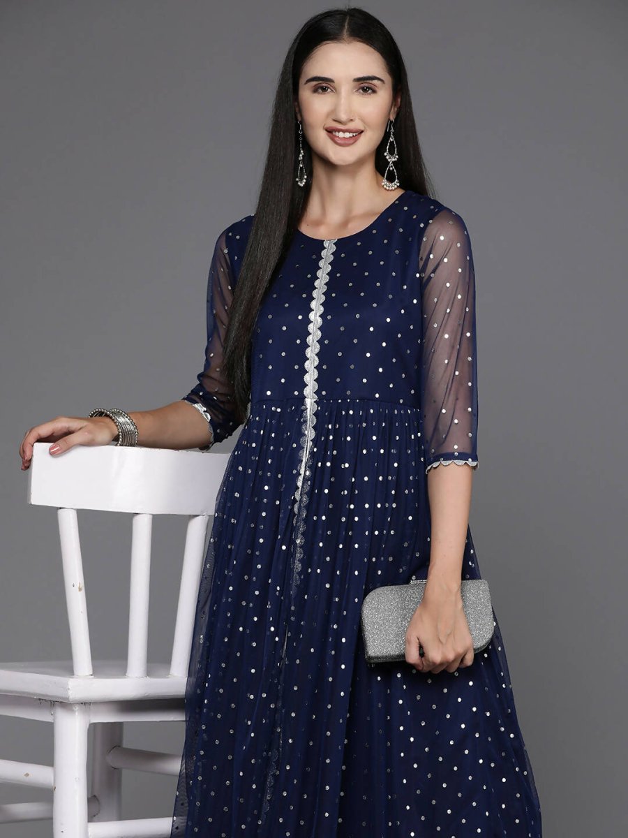 Ahalyaa Women's Traditional wear Ethnic Dress - Navy Blue