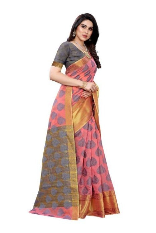 Vamika Pink Jari Work Cotton Silk Saree (RIDHIMA PINK)