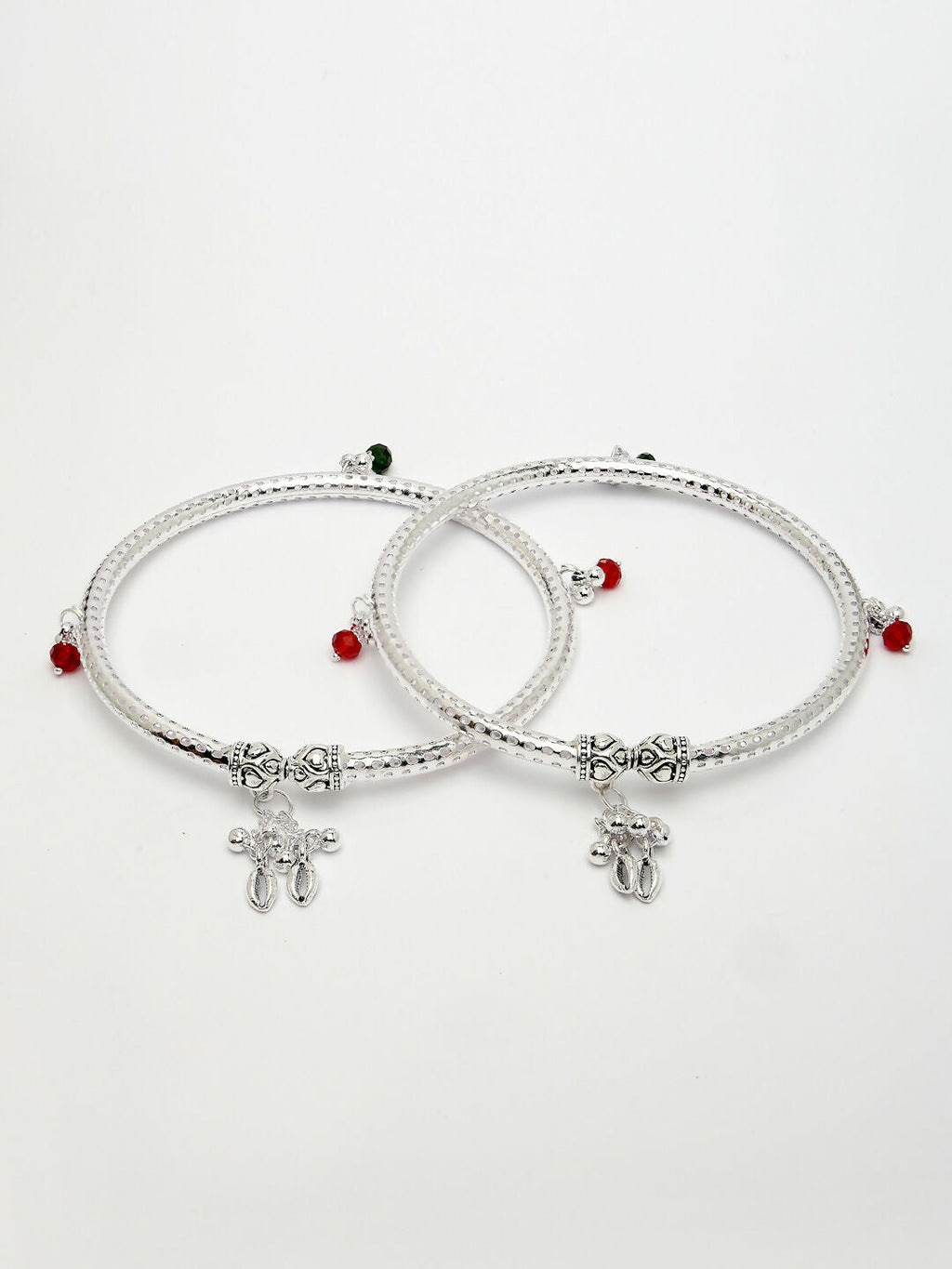 NVR Women's Set of 2 Silver-Plated Kada Anklets