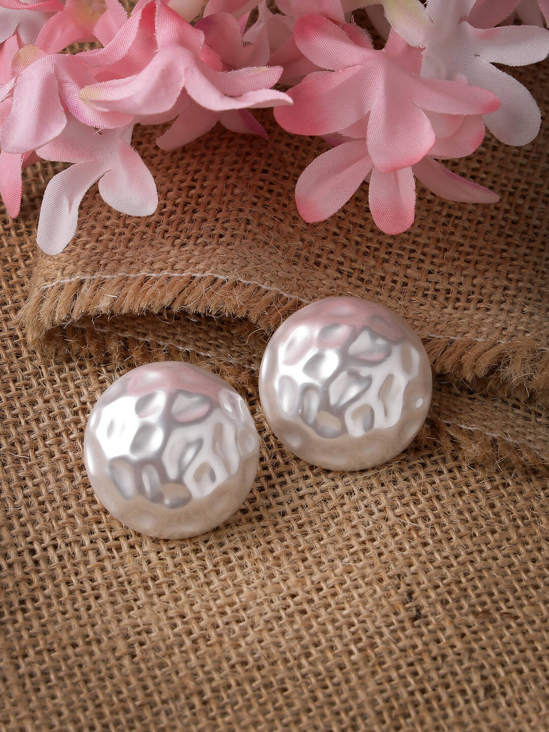 NVR Women's White Color Moon Stud Earrings