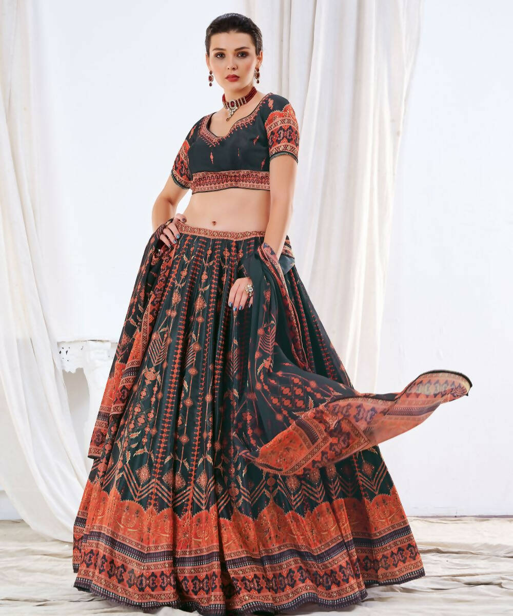 Wedding Designer Black Chinon Lehengha Choli - Anbazaar