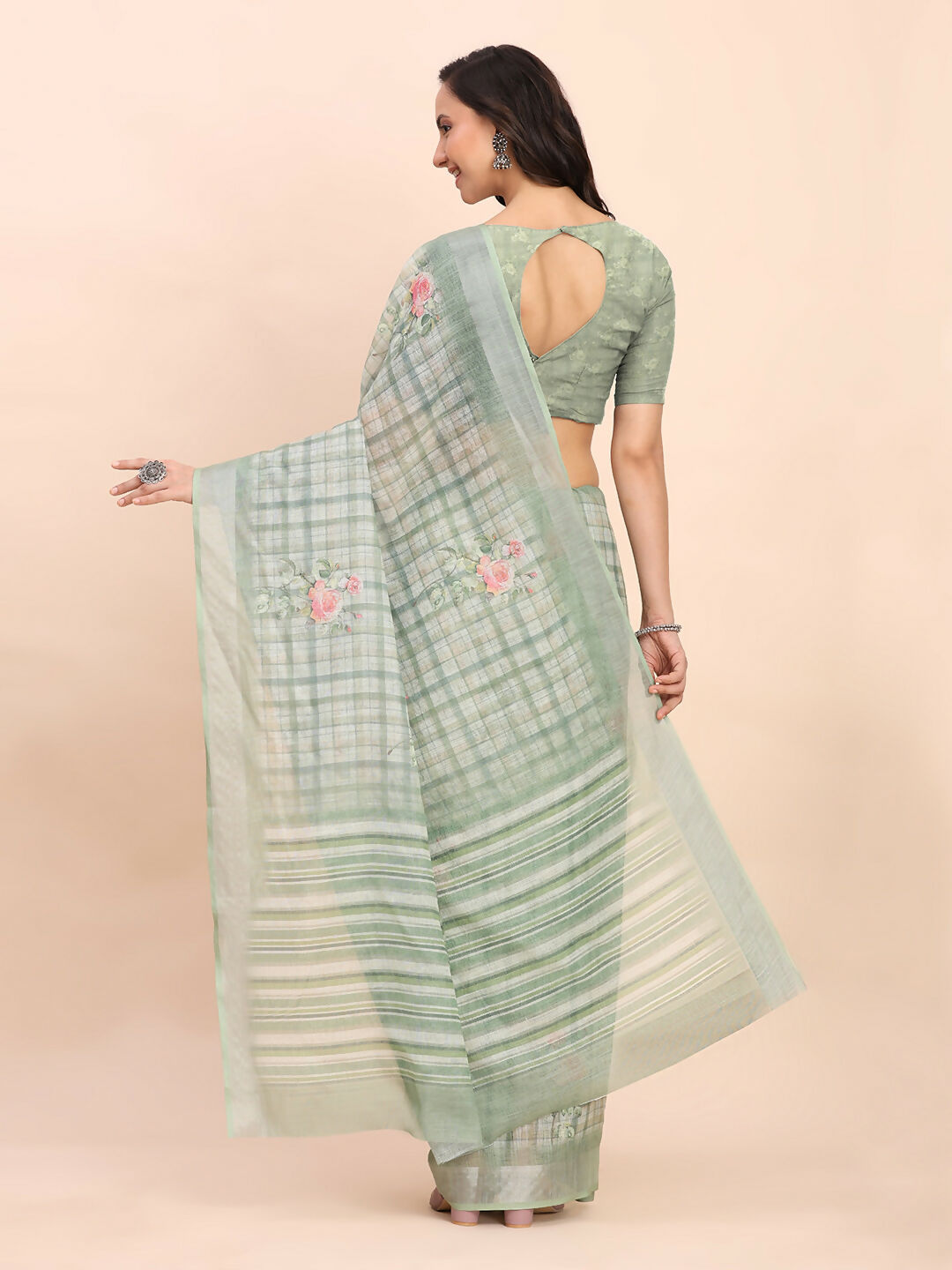 Shree Shyam Fashion Linen Cotton Light Green Saree