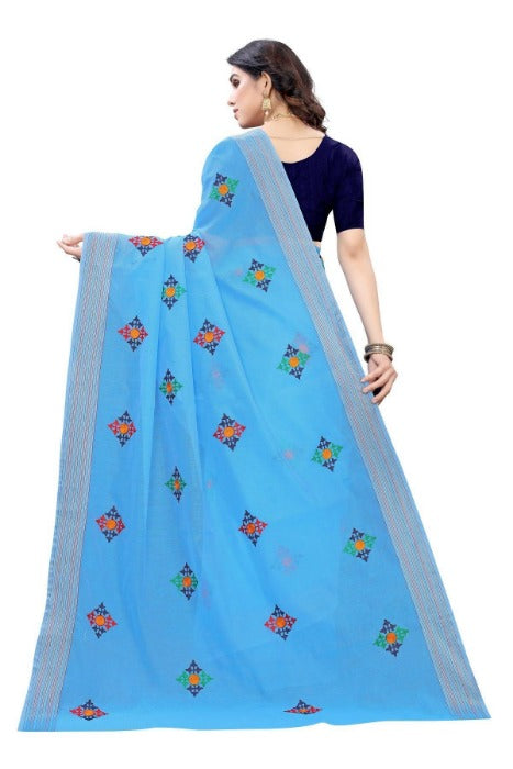 Vamika Chanderi Cotton Embroidery Blue Saree (Dixa Blue)