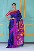 Very Much Indian Handloom Pure Silk Dark Violet Muniya Border Paithani