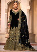 Black Velvet Front & Back Embroidery Wedding Anarkali Suit - Emponline