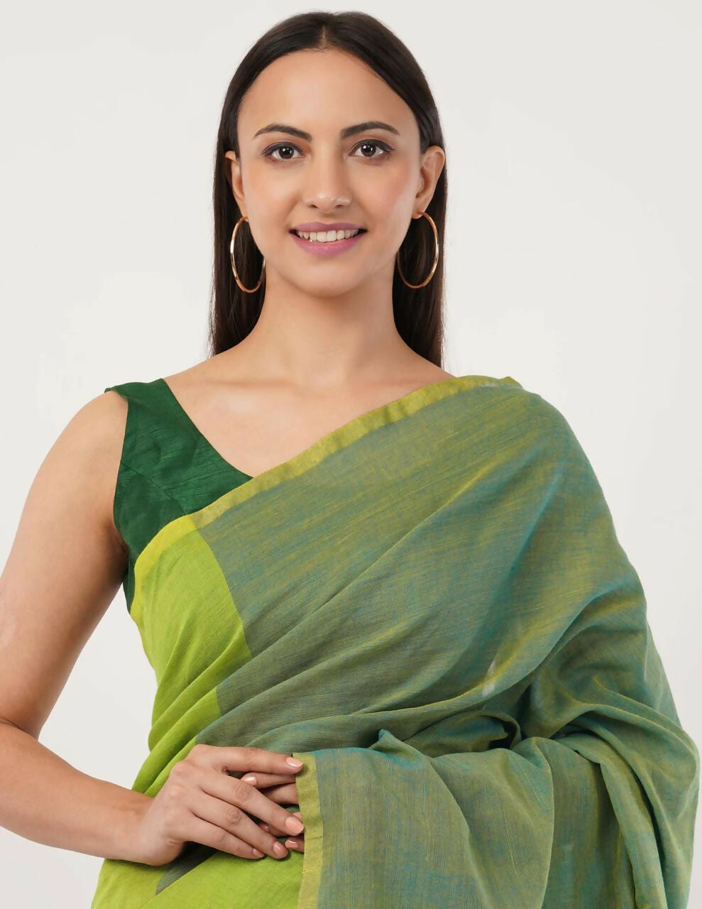 Exclusive Collection Beautiful Khadi Cotton Olive Green Orange Handloom Saree