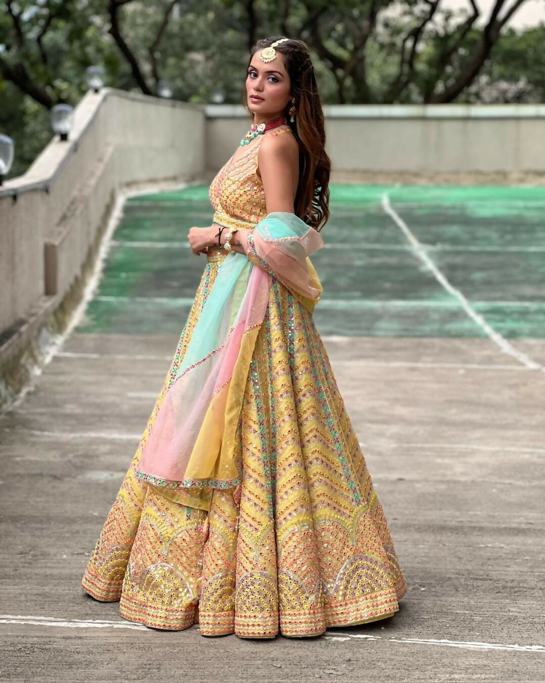 Jyoti Fashion Yellow Thread Embroidered Heavy Dola Silk Designer Lehenga Choli with Dupatta