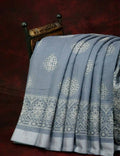 Powder Grey Coloured Block Print Semi Chanderi Saree By Gayathri Reddy Designer Studio