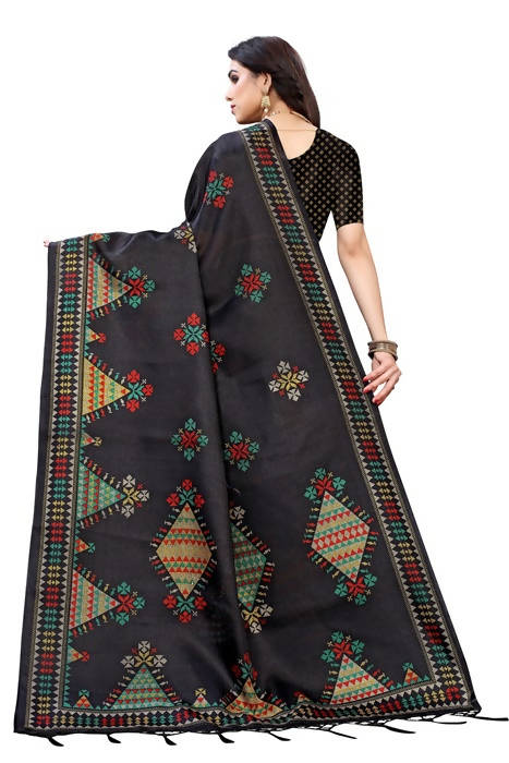 Vamika Black Kalamkari Print With Jhalar Khadi Silk Saree (KITE BLACK)