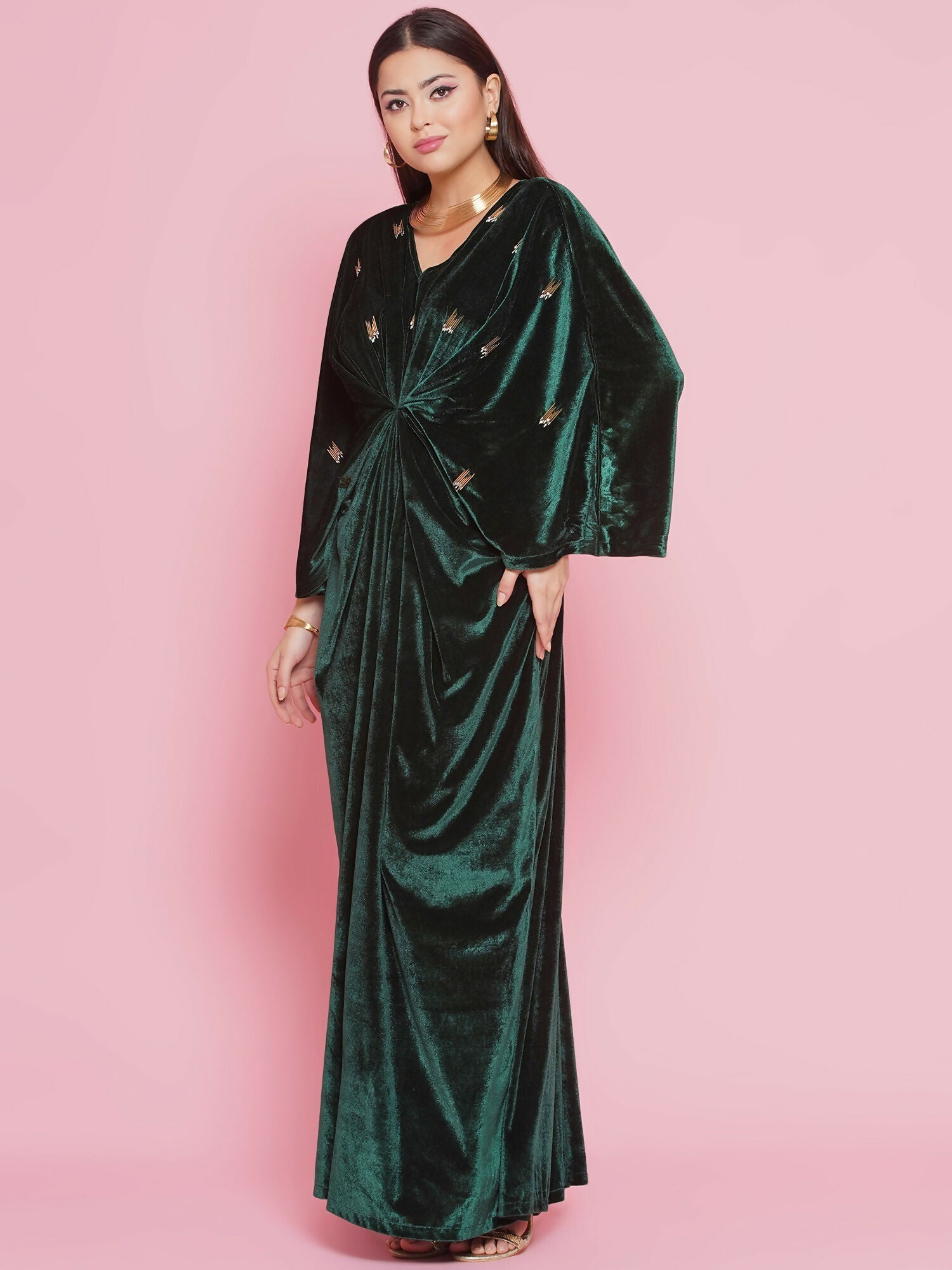 Joban Fashion Green Velvet Hand Embellished Gown