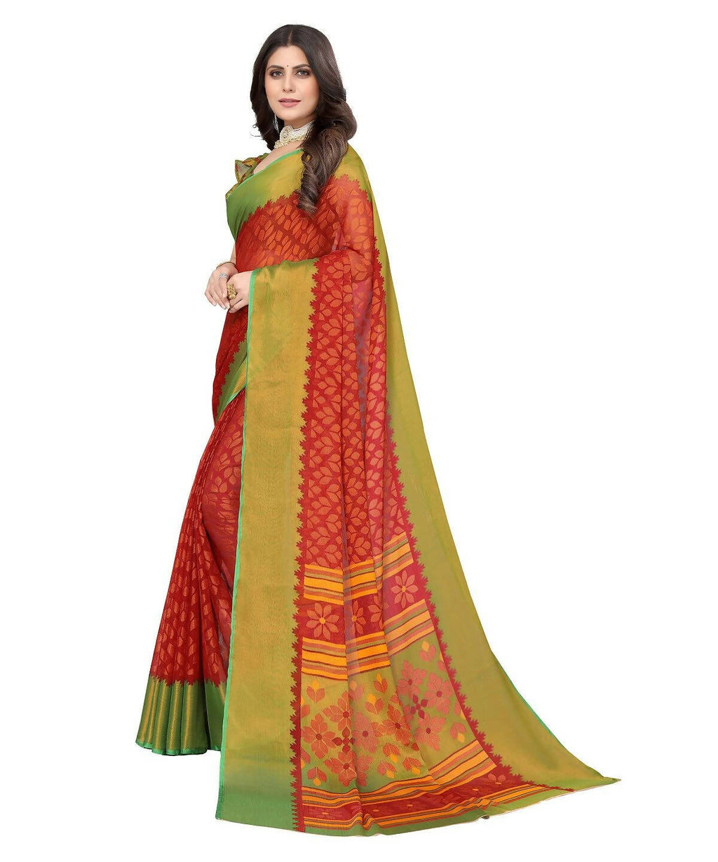 Vamika Red Chiffon Brasso Bollywood Style Woven Saree (ALIZA RED)