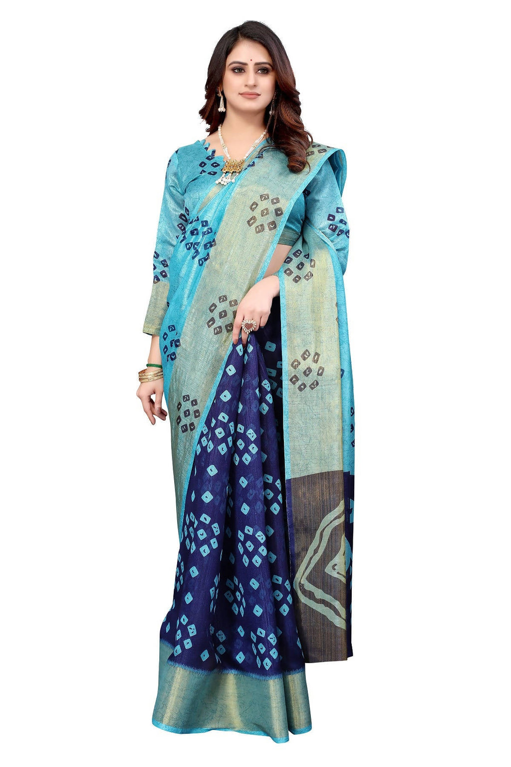 Vamika Ethnic Fire Navy Jari Border Linen Saree