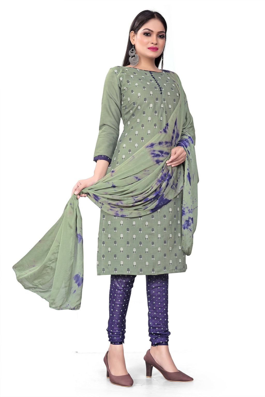 Sea Green Slab cotton Printed Unstitched Dress Material - Tanvi