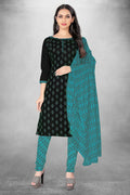 Black Cotton Printed Unstitched Dress Material - Amara