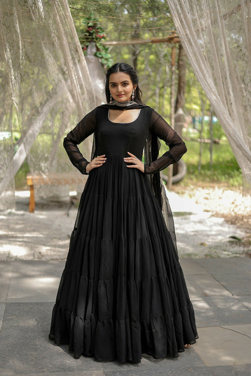 Joban Fashion Black Georgette Sequence Embroidery Work Kurta Set