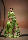 Green Satin Digital Printed Saree with Unstitched Blouse Piece - Jodha