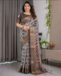 PR Fashion Grey Pure Handloom Linen Saree