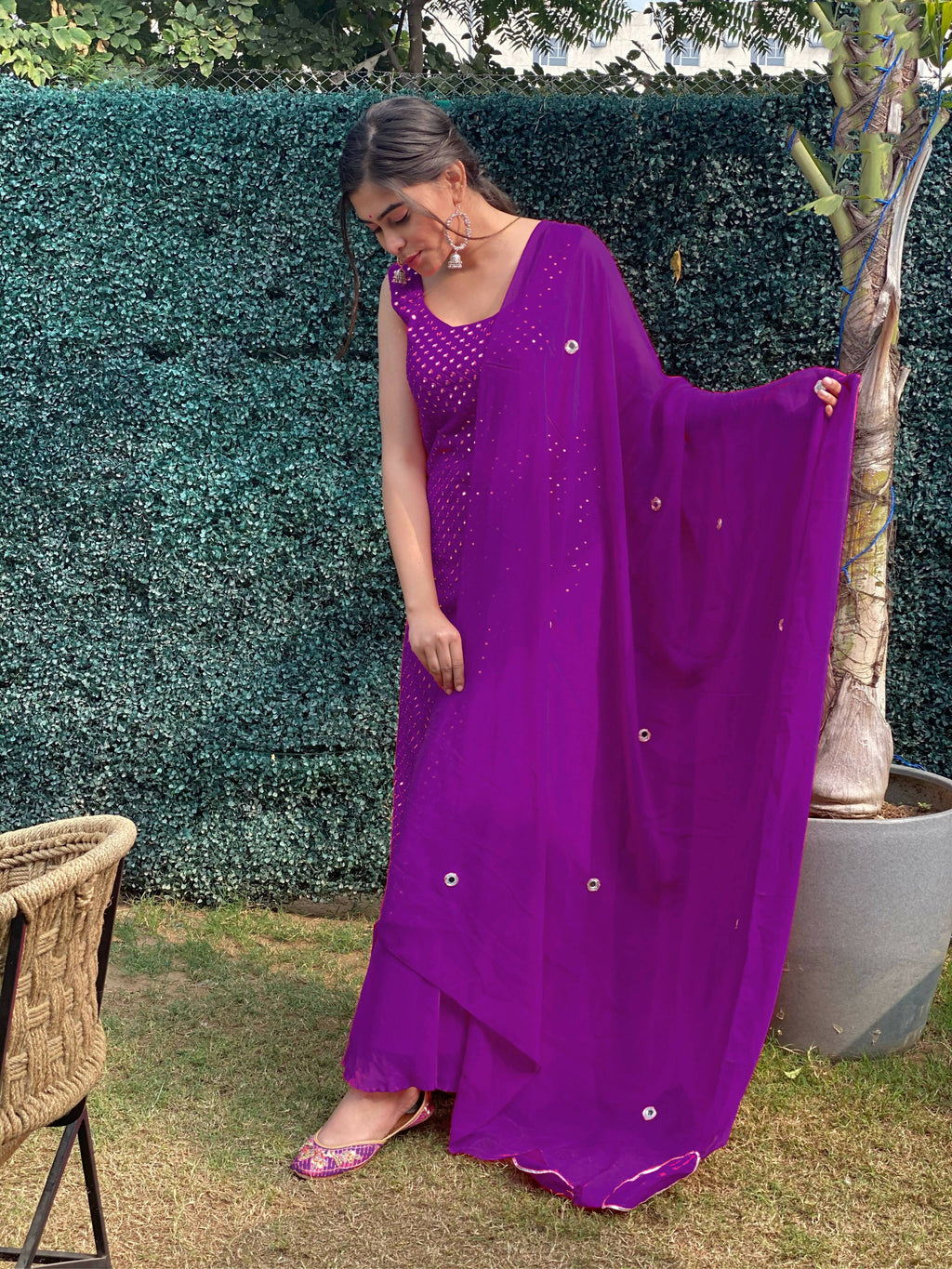 Partywear Designer Purple Georgette Palazzo Suit - Anbazaar