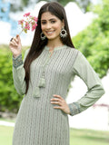 Juniper Green Ethnic Motif Printed Acrylic Straight Kurta.