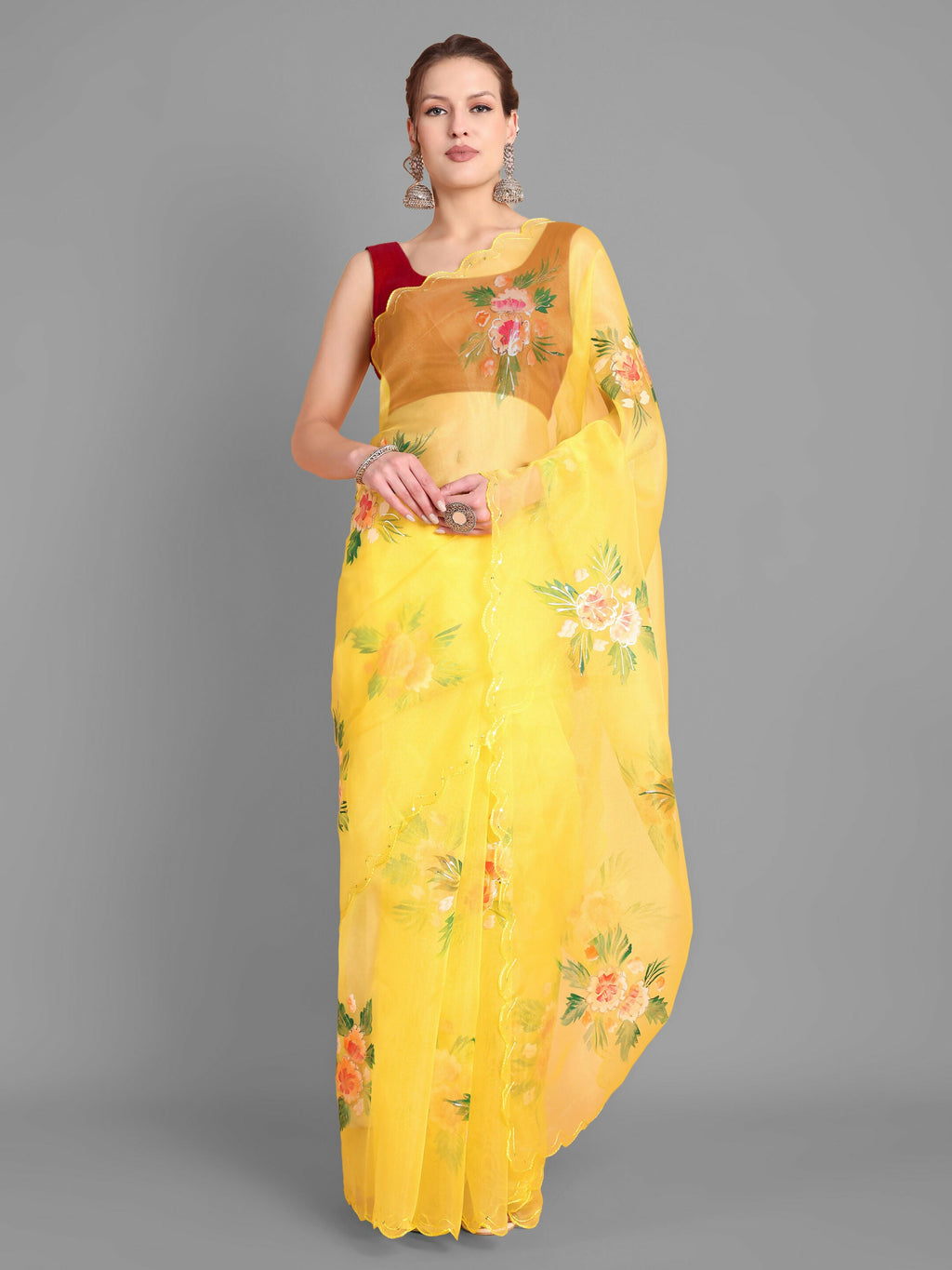 Vamsee Gopika Yellow Georgette Saree