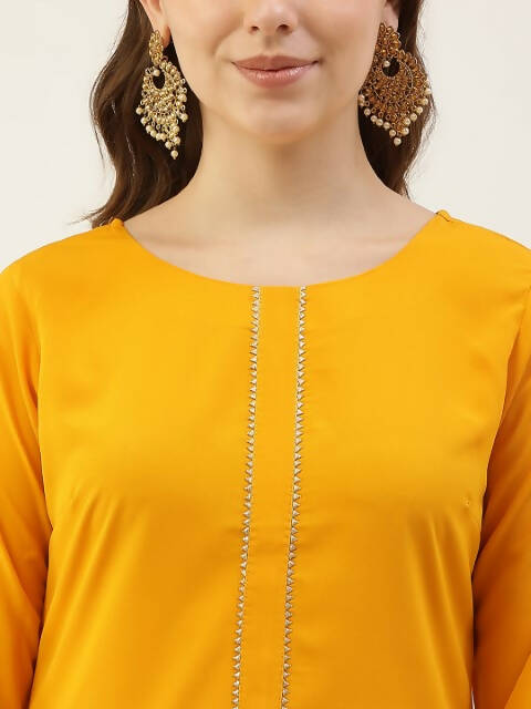 FIORRA Women's Yellow Poly Crepe Straight Kurta Pant With Dupatta