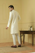 Cream Embroidered And Zardozi Work Sherwani by Hilo Design