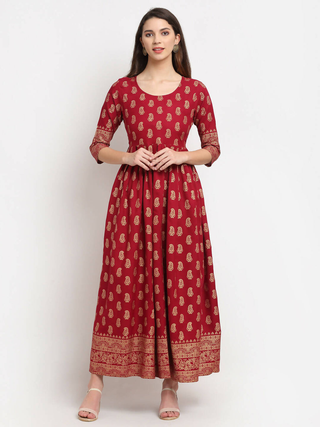 Rudra Bazaar Gold Printed A-Line Kurti