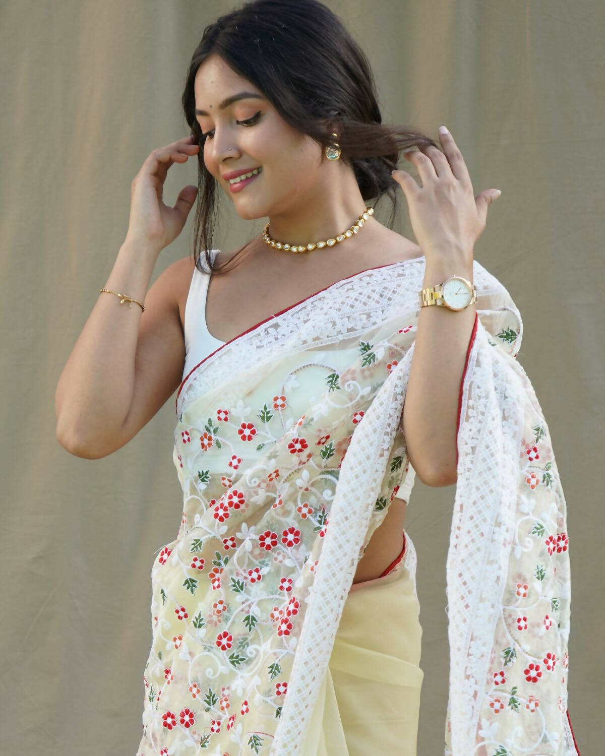 Vamsee Yellow Organza Saree