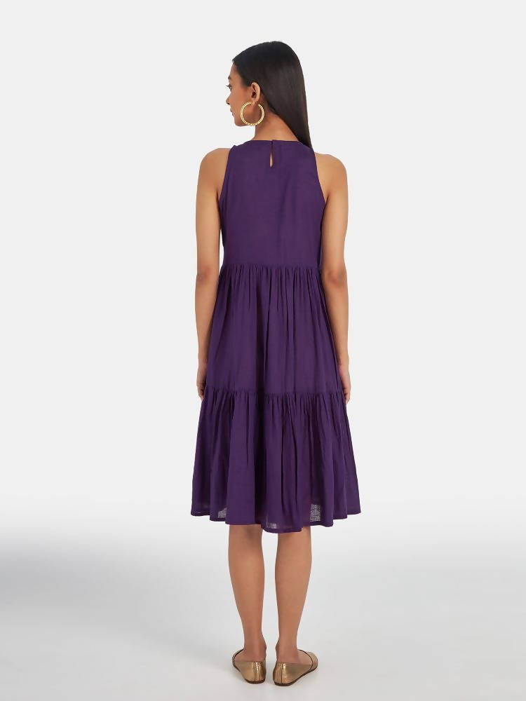 Suta Women's Purple Solid Fit and Flare Dress