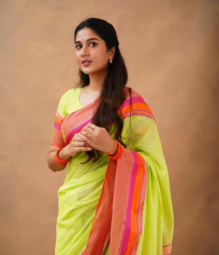Exclusive Collection Light Green Beautiful Khadi Cotton Handloom Saree