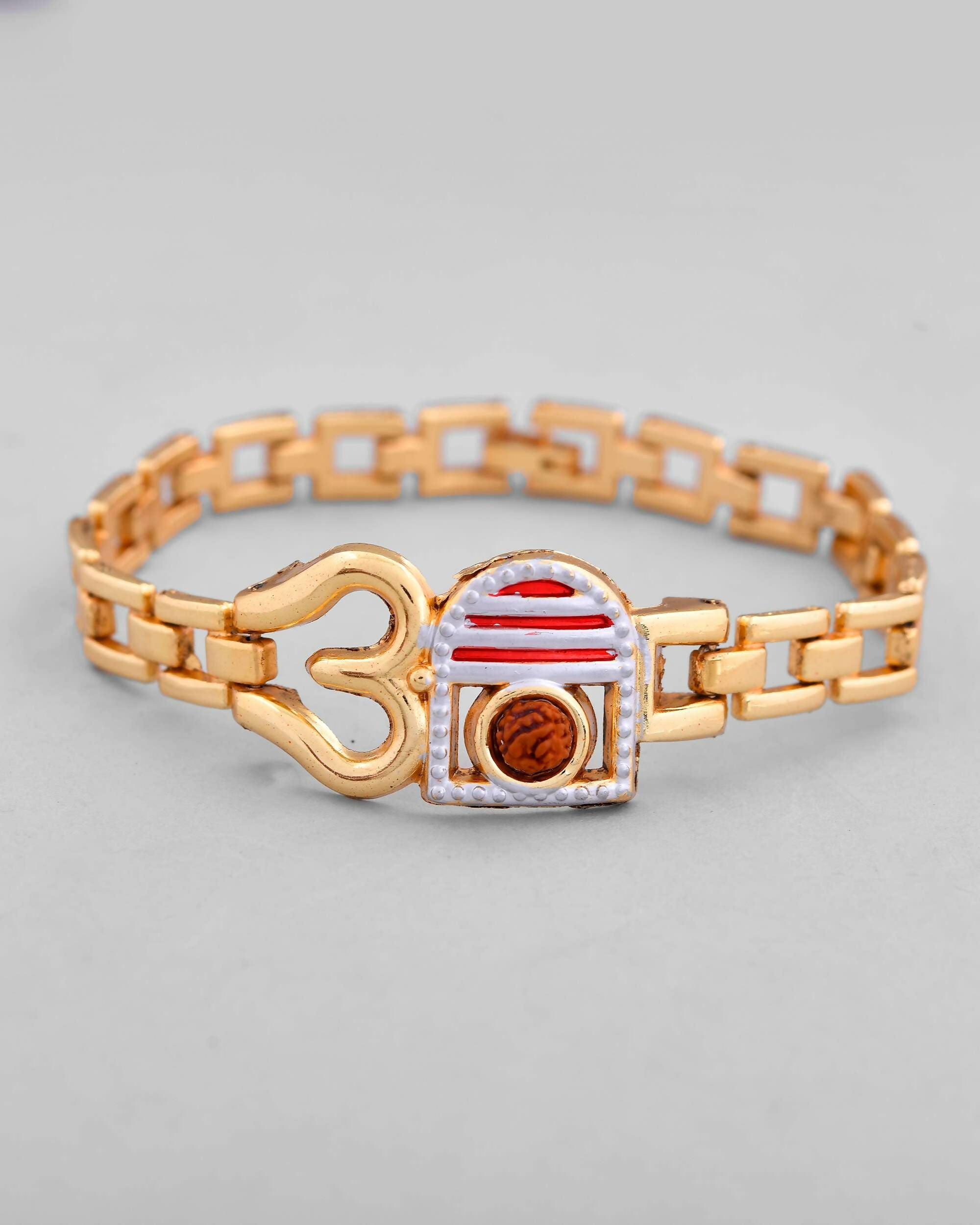 VOJ Gold-Polished Rudraksh Om Bracelet