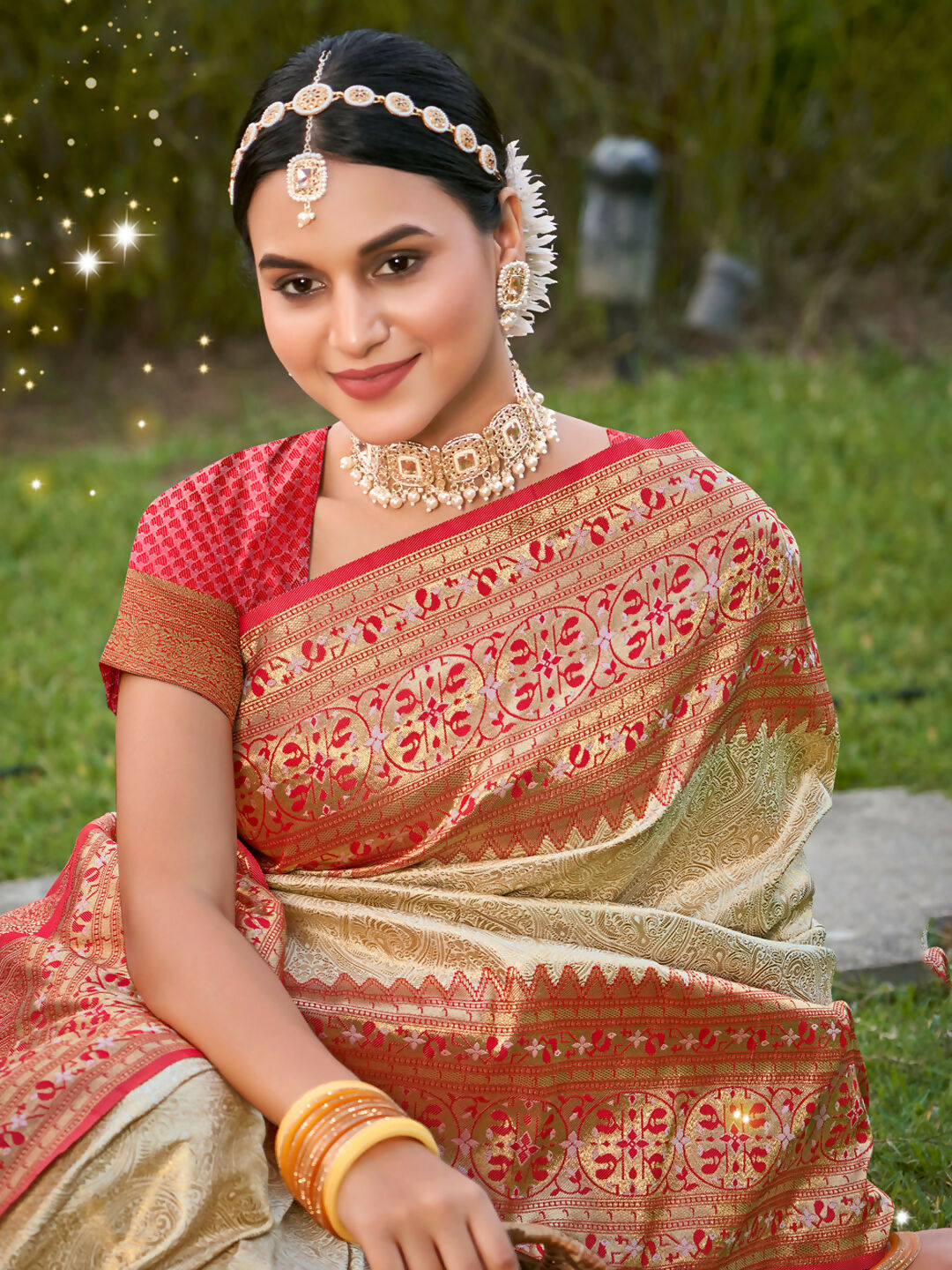 Shree Shyam Fashion Banarasi Silk White Saree