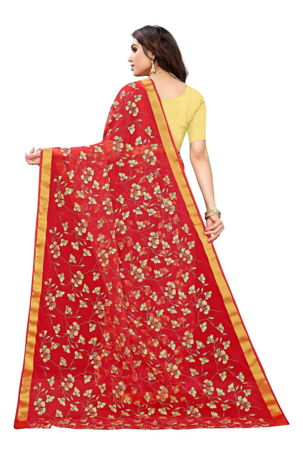Vamika Red Printed Chiffon Saree (UJALA RED)