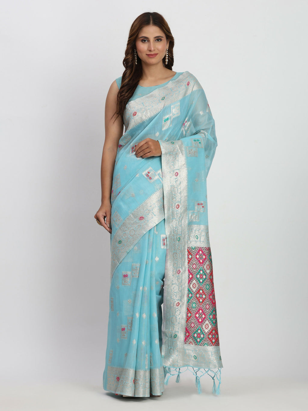 Shree Shyam Fashion Linen Cotton Sky Blue Saree