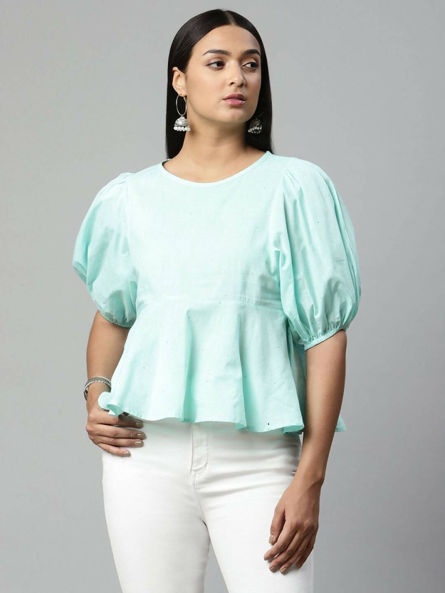 Ahalyaa Women Summer Blue Cotton Printed Tunic