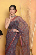 Very Much Indian Pure Kota Cotton Handblock Printed Saree - Grey