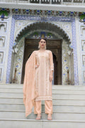 Jyoti Fashion Women's Peach Faux Georgette Heavy Embroidery and Moti Work Kurta Set