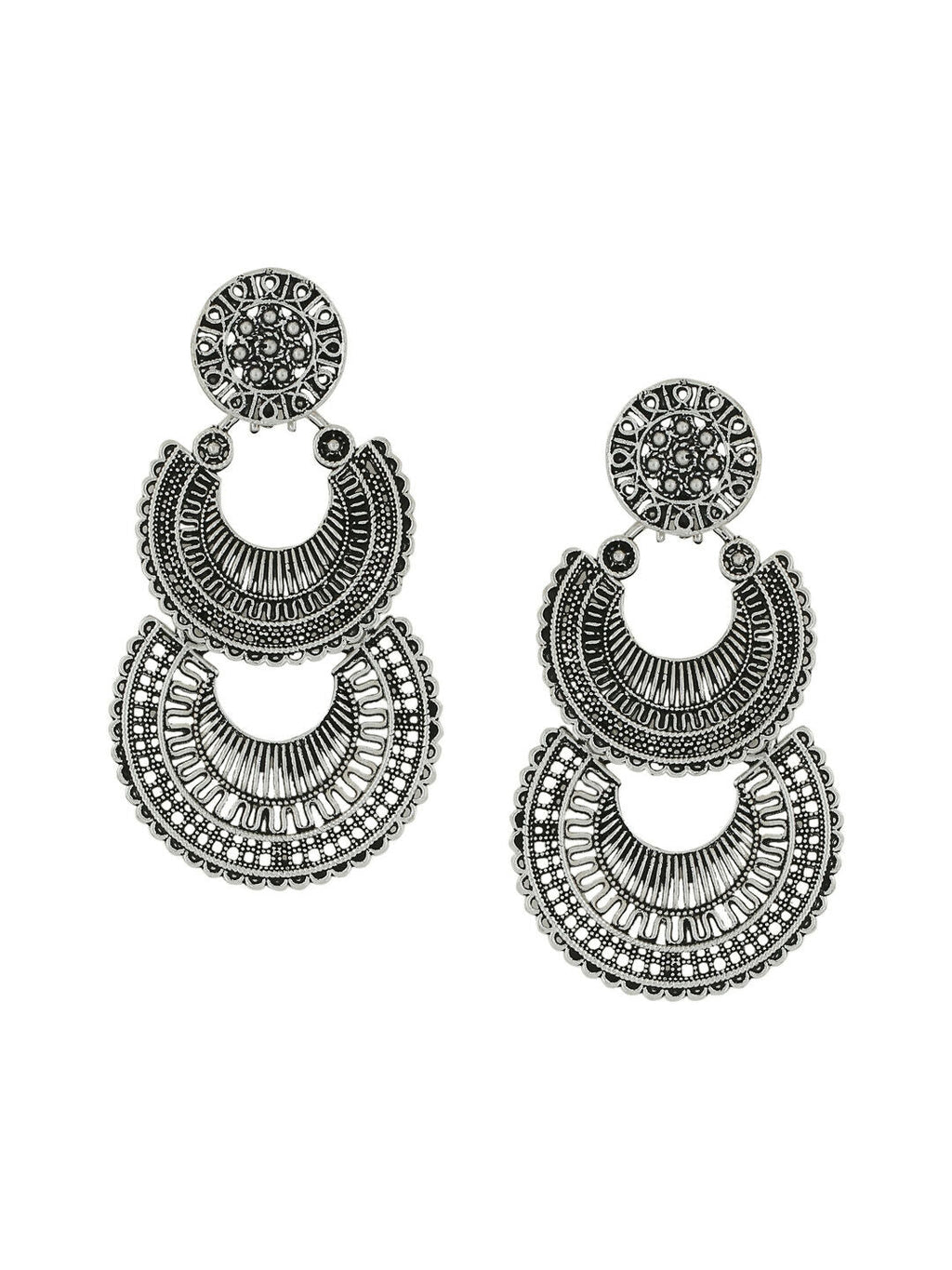 NVR Women Silver Plated Crescent Shaped Drop Earrings