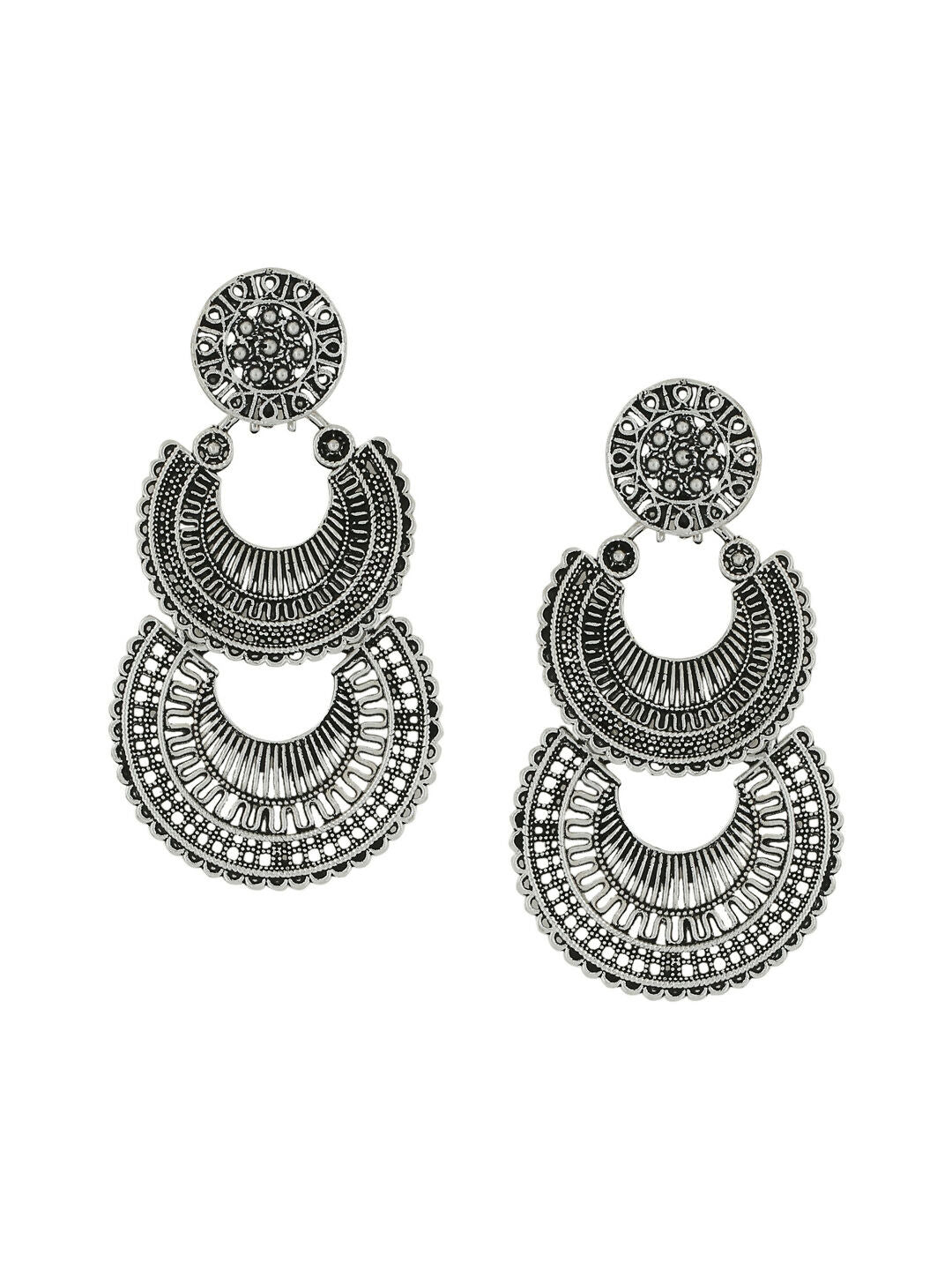 NVR Women Silver Plated Crescent Shaped Drop Earrings